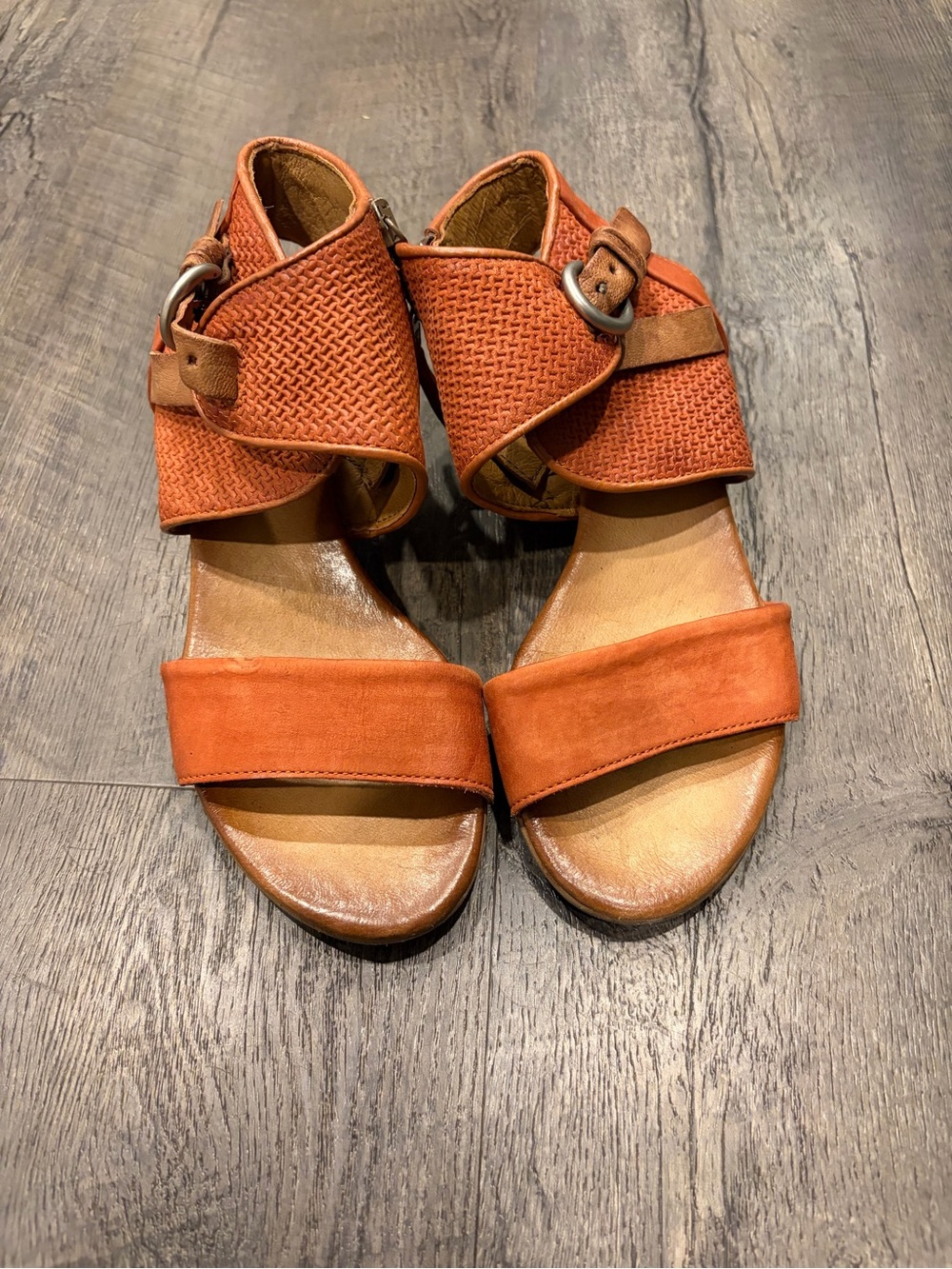 Miz Mooz Rust Orange Woven Ankle-Strap Sandals